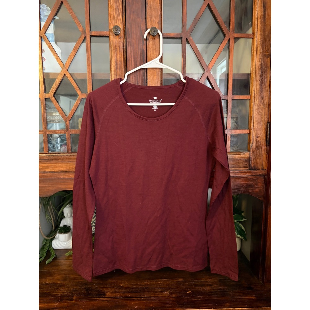 Segments 100% Merino Wool Long Sleeve Top Burgundy Red Size Medium Base Layer